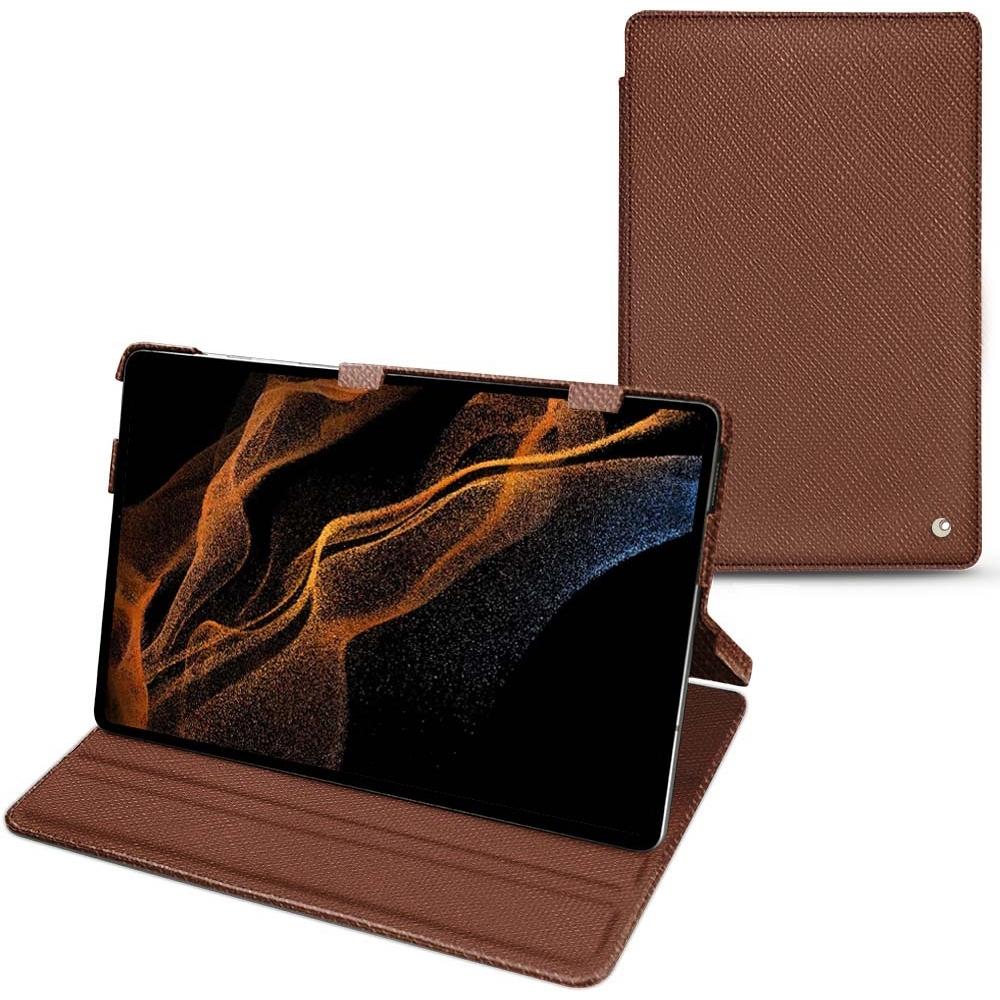 Noreve Lederschutzhülle horizontal (Galaxy Tab S8+), Tablet Hülle, Braun