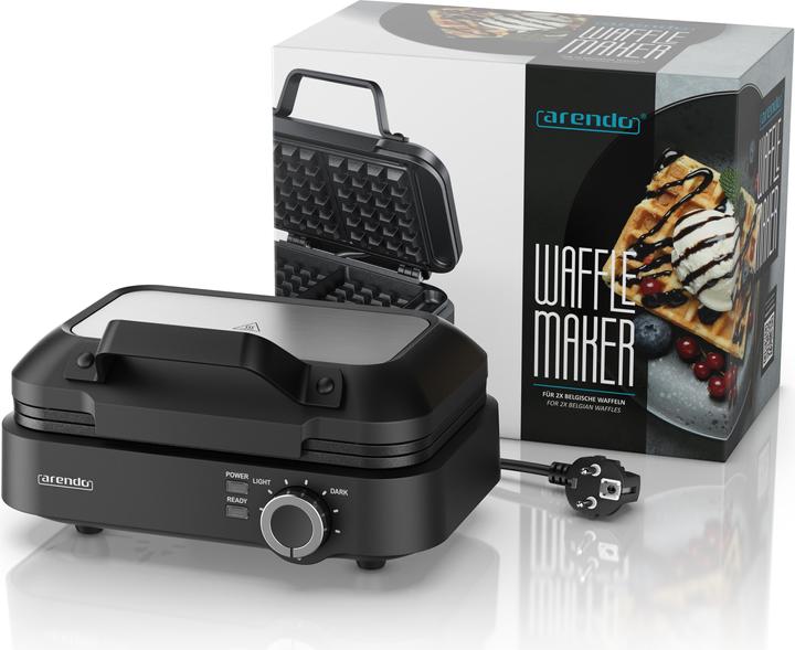 Produktbild Arendo Waffeleisen, Waffelautomat, 2 Waffeln à 12,6 cm, 1200 W, Antihaftbeschichtung, Belgische Waffeln