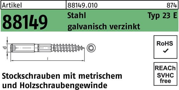 Produktbild Stockschraube R 88149 Typ 23 E M 5 x 50 Stahl galvanisch verzinkt Stahl (100 Stk.)