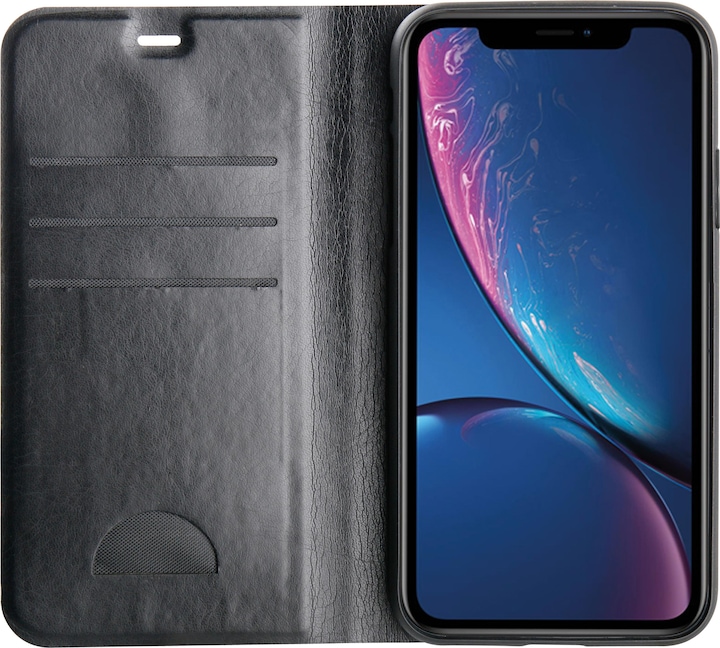 Vivanco Buchklapptasche Premium fuer iPhone XR, mit Standfunktion und Kartenfach mit RFID Blocker