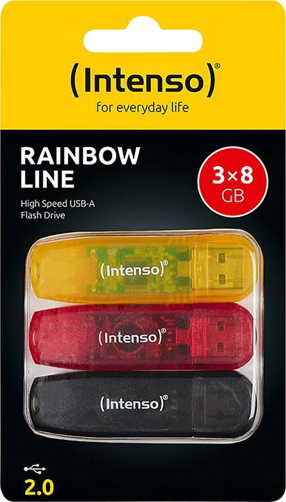 Actual product image Intenso Rainbow Line 8GB USB Stick 2.0 Multipack x3 bunt (8 GB, USB-A)