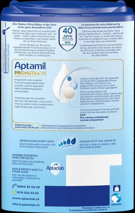 Nutritional values and ingredients Aptamil Pronutra Pre (800 g, from birth)