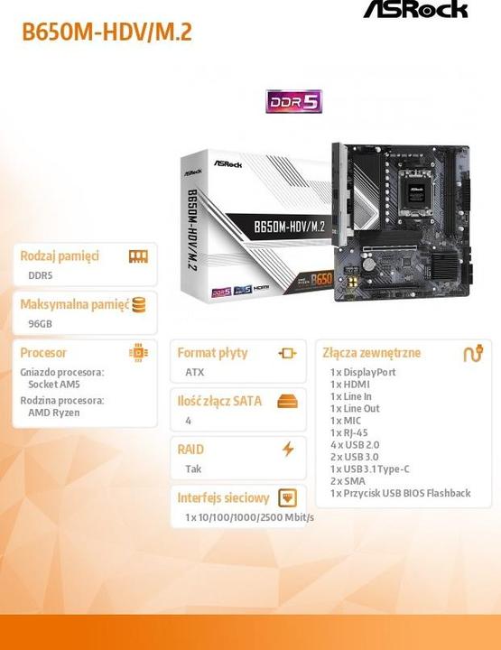 Produktbild AsRock B650M-HDV/M.2 (AM5, AMD B650, mATX)