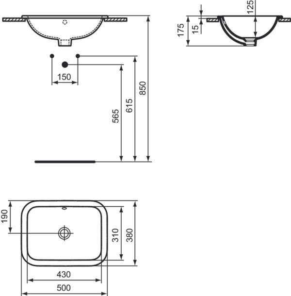 Actual product image Ideal Standard Connect Built-in washbasin rectangular 500mm E5057 (380 mm, 500 mm)