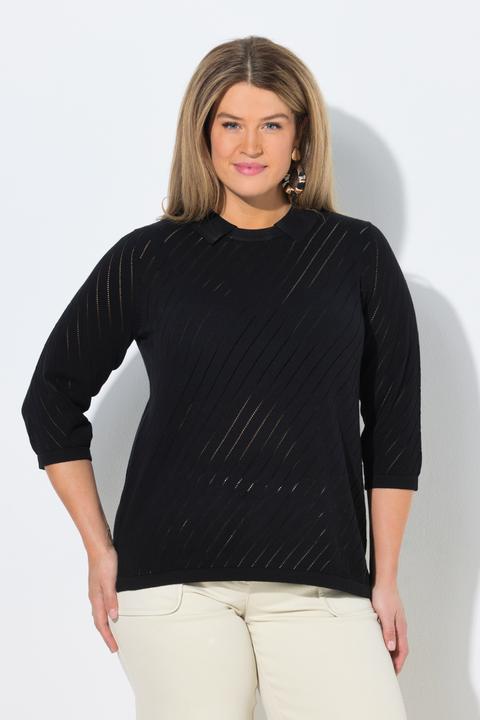 Produktbild Ulla Popken Pullover, Streifenstruktur, Rundhals, Polokragen, 3/4-Arm (42)