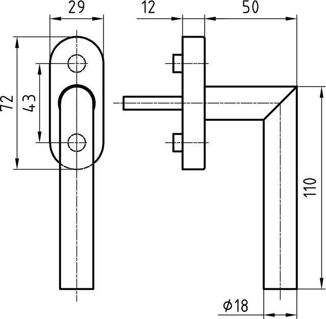 Immagine prodotto Glutz Maniglia per finestra Banks 5073/5616CF Ø18mm 110x62mm 7x38mm