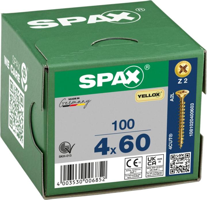 Produktbild Spax Senkmultikopf Kreuzschlitz Z2 Vollgewinde Yellox (100 Schrauben pro Stück)