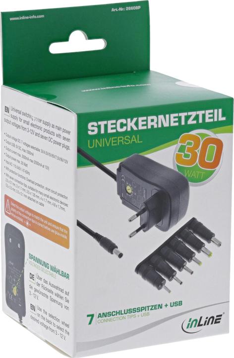 Produktbild InLine Universal Steckernetzteil 30W mit USB