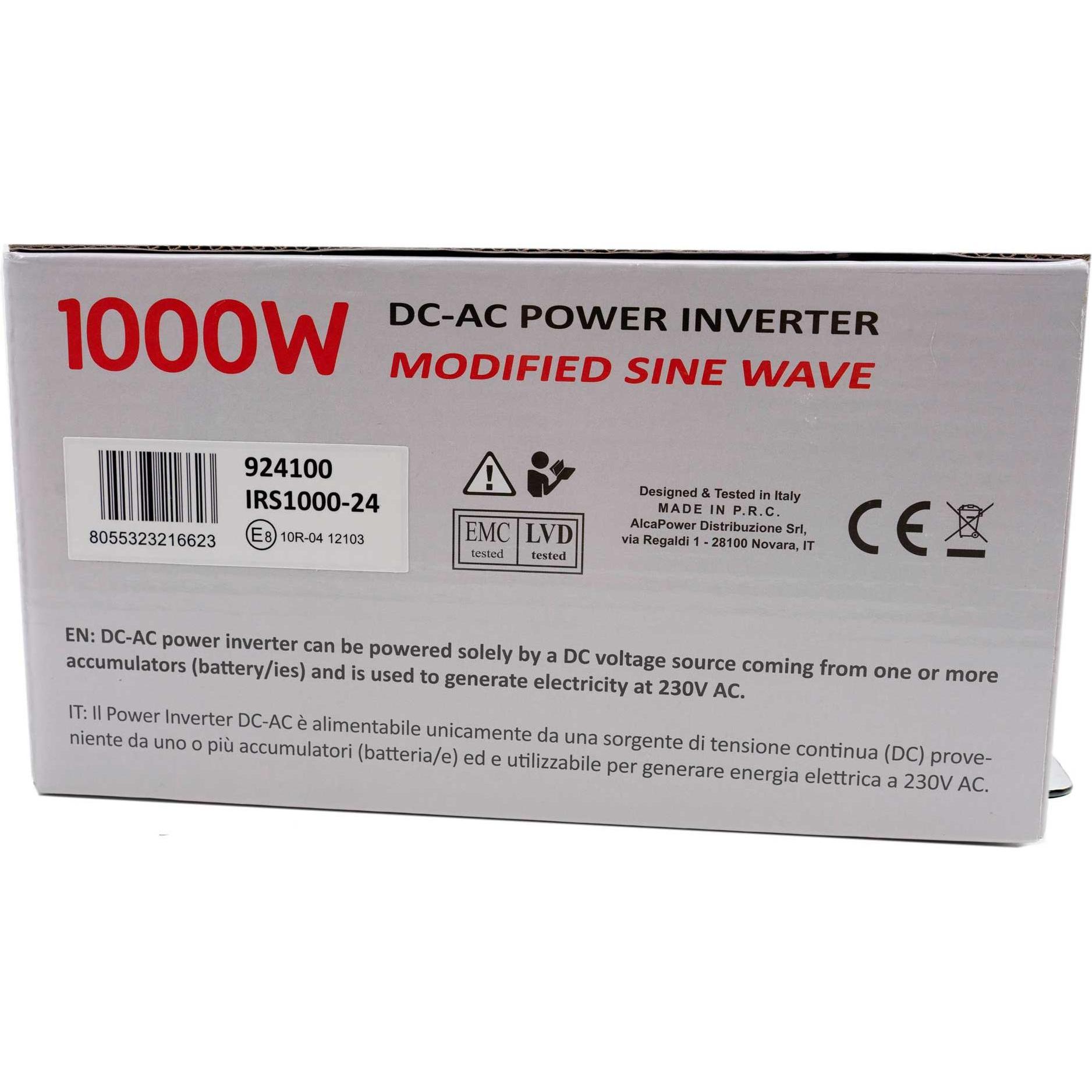 President, Spannungswandler, Spannungswechselrichter AlcaPower von 1000W 24V-230V, modifizierte Sinuskurve, USB-Anschlu