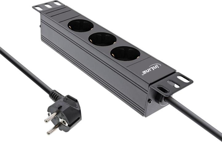 InLine 10" power strip (3 x, CEE 7/3, 2 m)