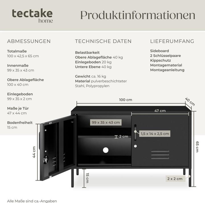 Image du produit tectake buffet (100 x 42.50 x 65 cm)