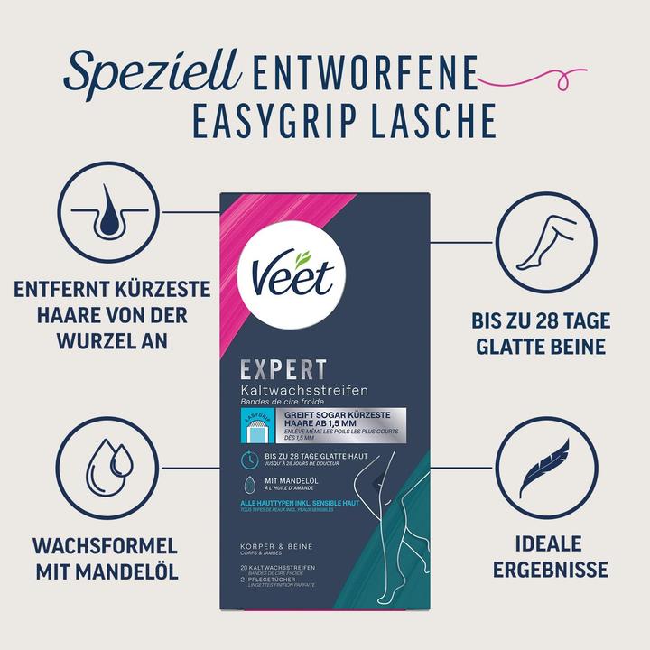 Image du produit Veet Expert Bandes de cire froide, Corps et jambes, même sensibles (20x)