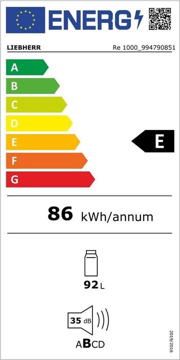 Label énergétique Liebherr Re1000-20 (92 l)