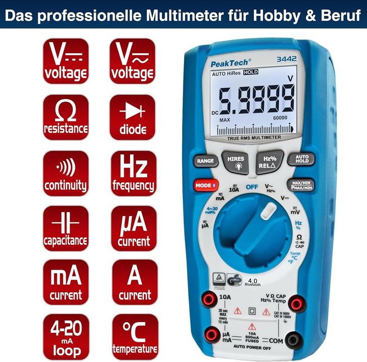 Produktbild Peaktech P 3442 True RMS Digitalmultimeter (CAT III, CAT IV 600V, Hand-Multimeter)