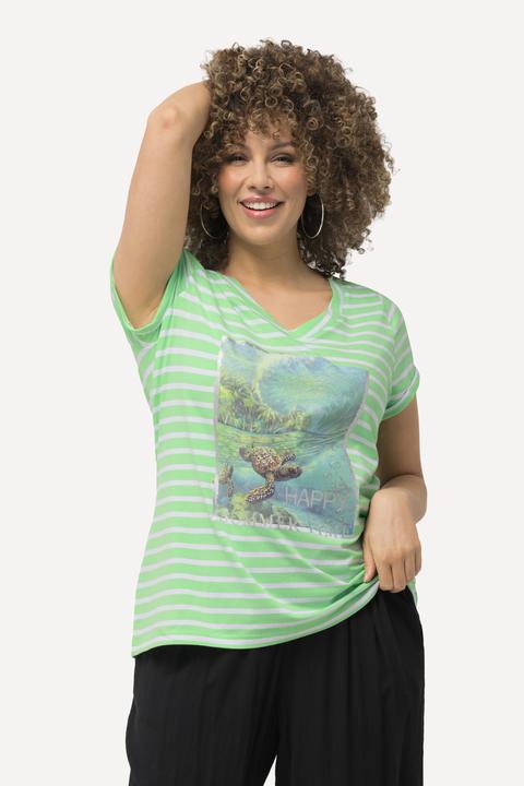 Immagine prodotto Ulla Popken Maglia a righe con tartaruga, scollo a girocollo e mezze maniche (46, 48)
