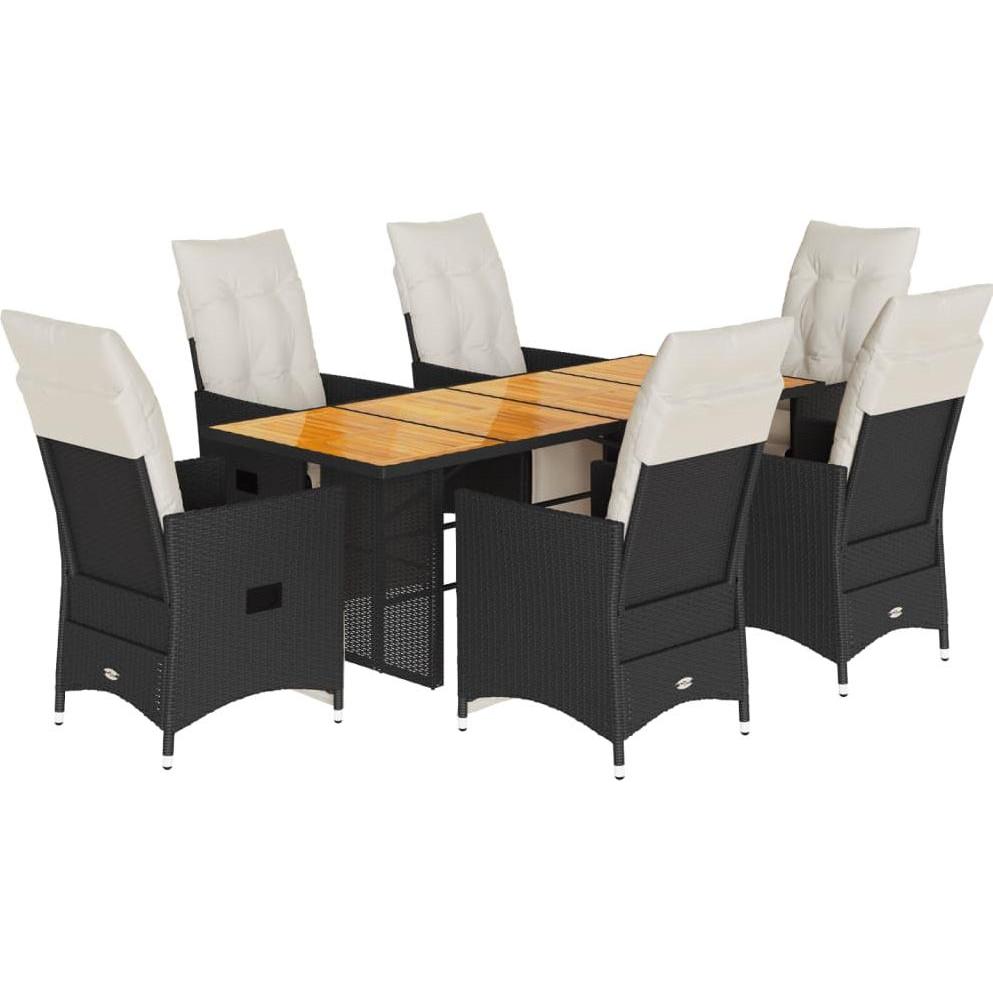 VidaXL, Gartentisch + Balkontisch, Gartenmöbel Essgruppe Gartengarnitur Sitzgruppe 7tlg. Schwarz Poly Rattan (80 cm)