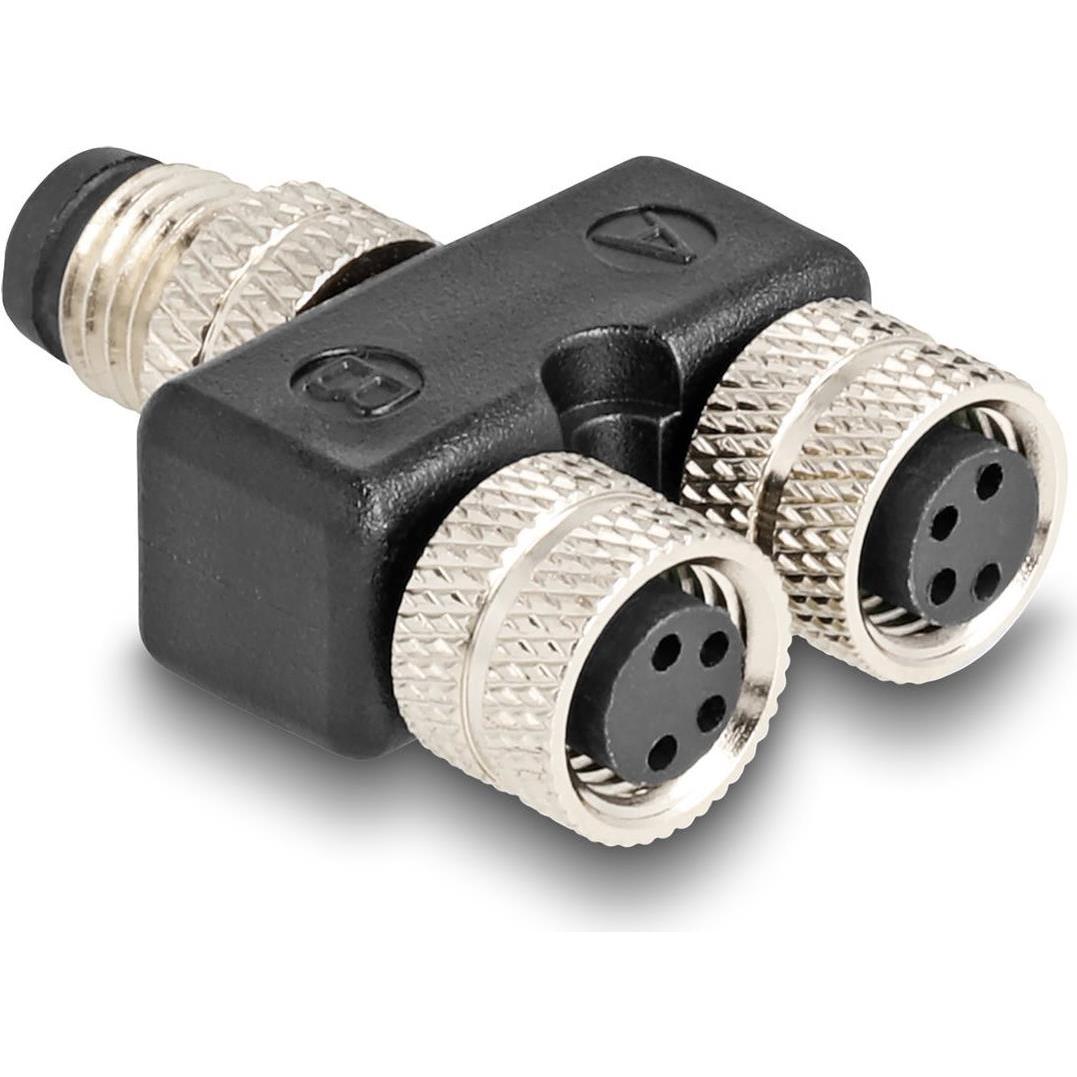Delock M8 Y-Splitter A-kodiert 4 Pin Stecker zu 2 x Buchse Parallelschaltung, Elektronikkabel + Stecker, Schwarz