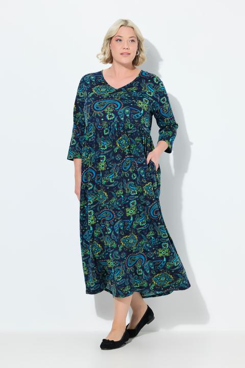 Produktbild Ulla Popken Jerseykleid, Paisley, A-Linie, V-Ausschnitt, 3/4-Arm (42, 44)
