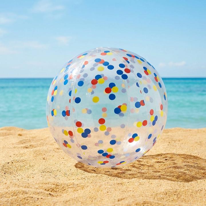 Produktbild XQ Max 2er-Set Aufblasbarer Strandball 50 cm Durchmesser - Halbdurchsichtig mit bunten Konfetti-Punkten