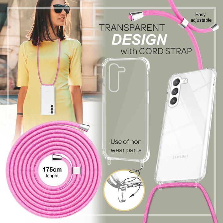 Actual product image Nalia Clear hybrid case with chain to hang around the neck
