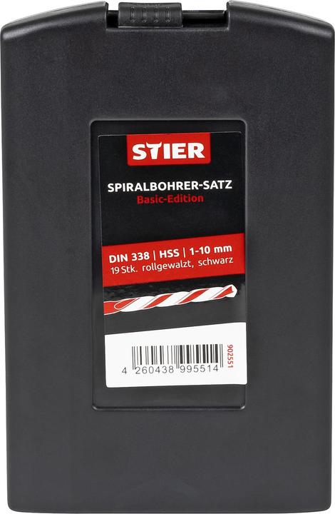 Produktbild Stier Spiralbohrer-Set DIN 338 HSS-R 1-10mm 19-teilig in Kassette (2,5, 9,0, 8,5, 1,5, 3,0, 8,0, 5,5, 1,00 mm, 4,0, 2,0 mm, 5,0, 7,00 mm, 6,5, 3,5, 4,5, 6,0, 7,5, 9,5)