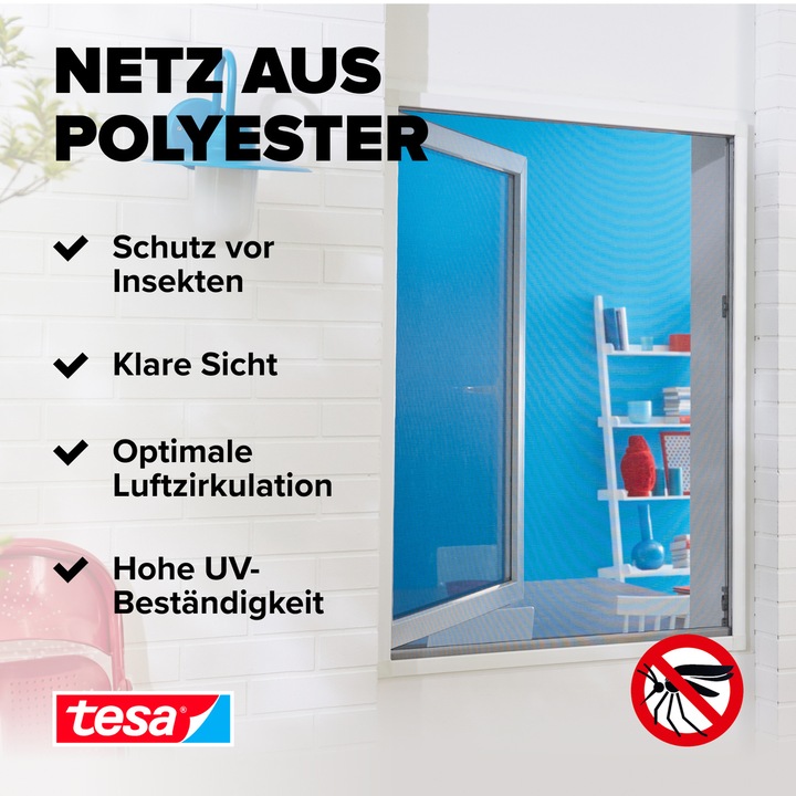 Image du produit tesa Moustiquaire STANDARD pour fenêtre, avec bande Velcro, sans perçage (150 x 180 cm)
