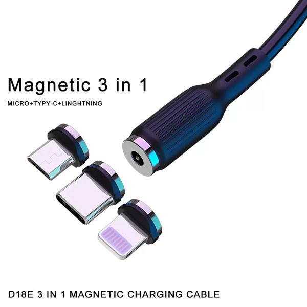 Actual product image Denmen 3IN1 USB CABLE BLACK D18 MAGNETIC MICRO TYPE-C IPHONE 2.4A 1M (1 m)