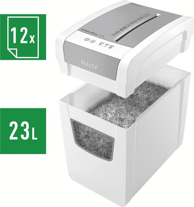 Image du produit Leitz Destructeur de documents IQ Slim Office P4/12 feuilles/moteur DC/blanc (Coupe de particules)