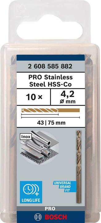 Produktbild Bosch Professional Zubehör PRO Stainless Steel HSS-Co Spiralbohrer, 4.2 x 43 x 75 mm (4.2 mm)