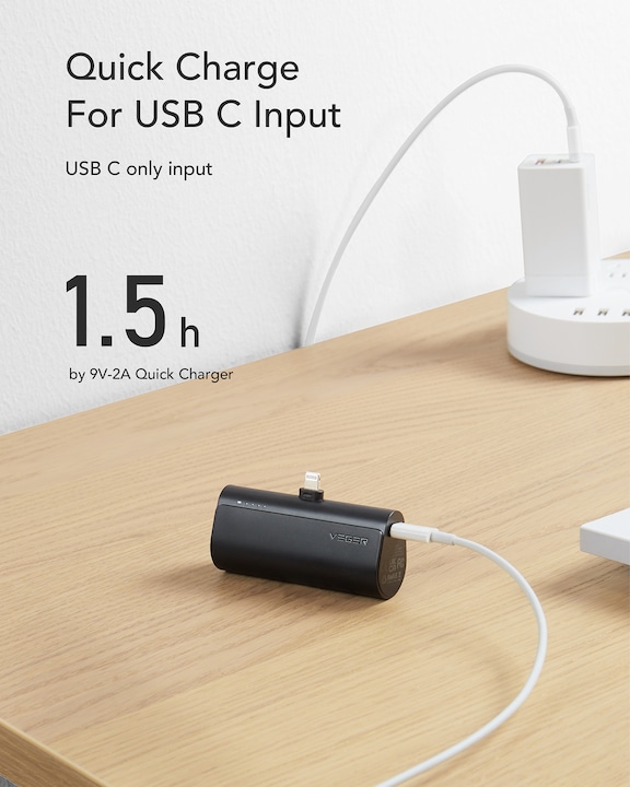 Productafbeelding Veger Plugon Powerbank Lightning - 5'000mAh (5000 mAh, 20 W, 18.50 Wh)