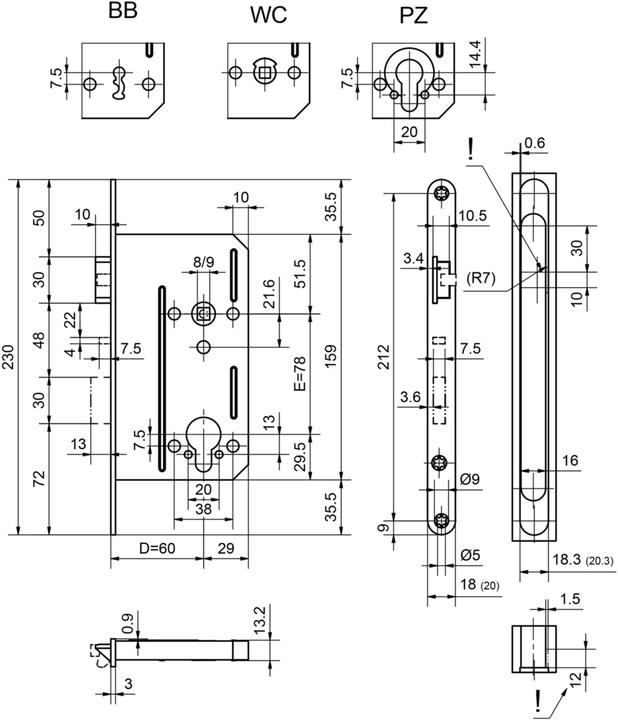 Actual product image Glutz Mortice lock heavy 1106 Round faceplate