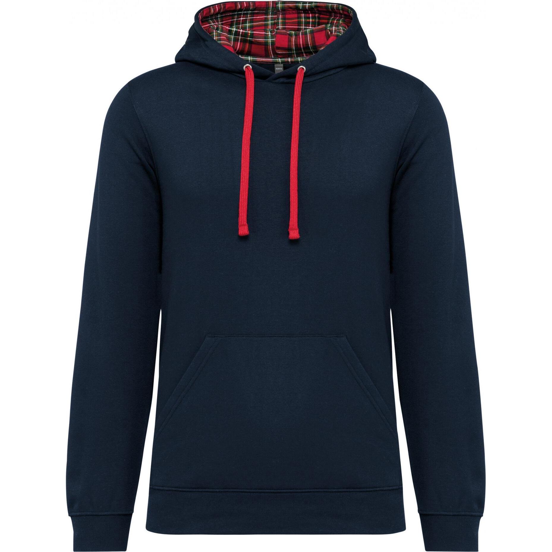 Kariban, Herren, Pullover, Sweatshirt mit gemusterter, kontrastierender Kapuze, Blau, (S)