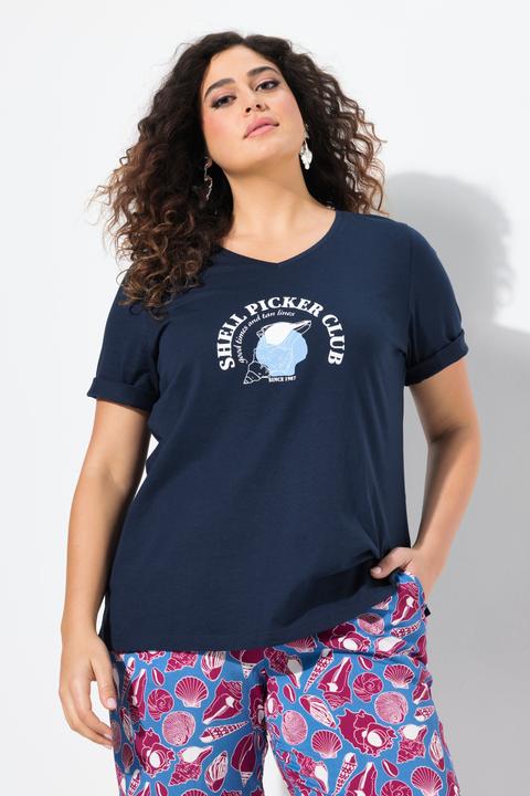 Image du produit Ulla Popken T-shirt, motif coquillages. Col V et manches courtes. Coupe Classic (54)