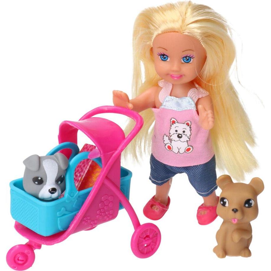Lean Toys Lean Mini Puppe Kinderwagen Set Hunde Grau Braun