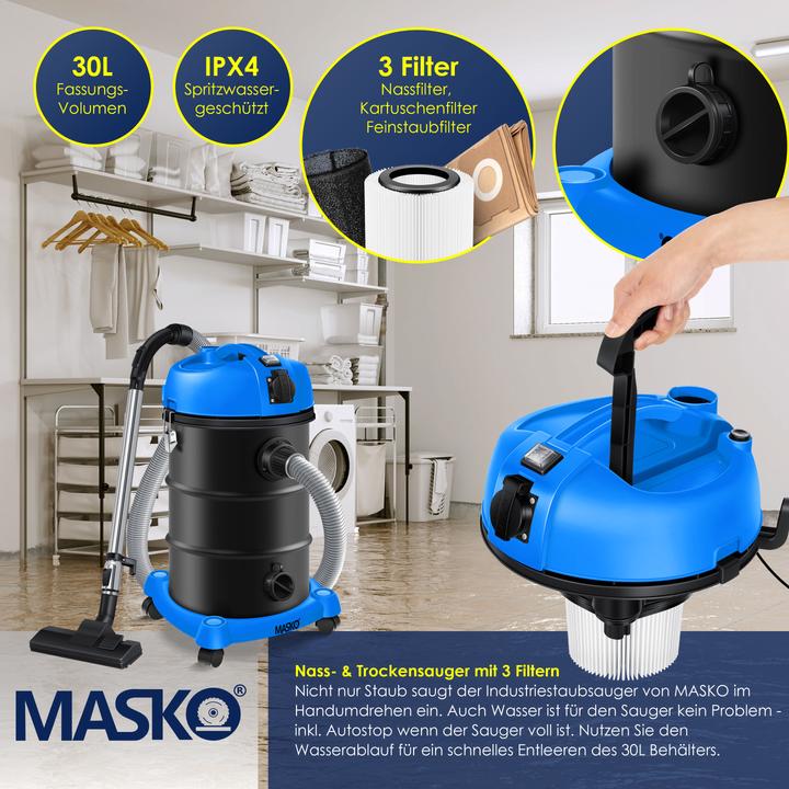 Actual product image Masko 6IN1 Industrial Vacuum Cleaner, Blue (Wet dry vacuum cleaner)