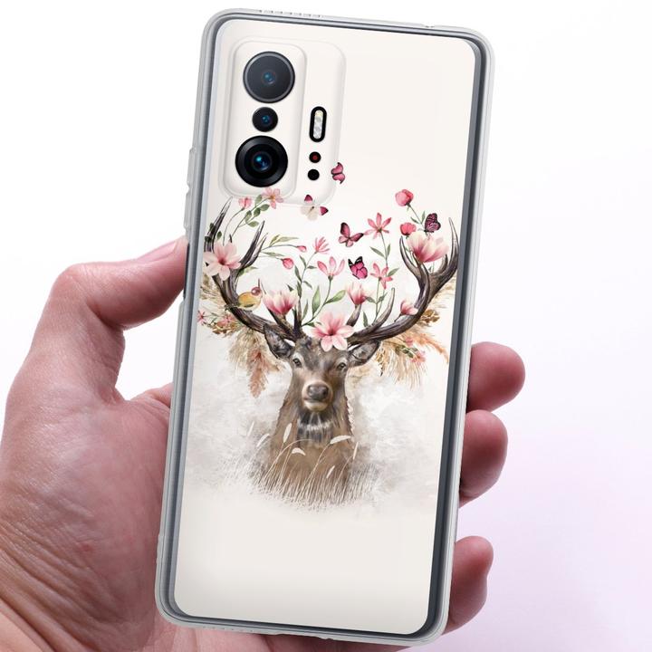 Produktbild DeinDesign Silikon Hülle für Xiaomi 11T 5G Handyhülle Case Smartphone Schutzhülle Blumen Hirsch Tiere (Xiaomi Mi 11T 5G)