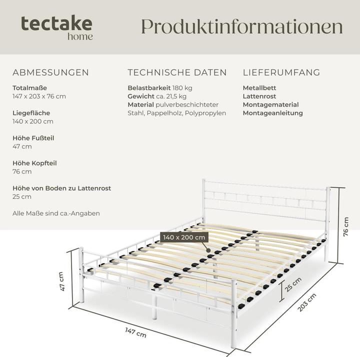 Image du produit tectake Lit Adulte (200 x 140 cm)