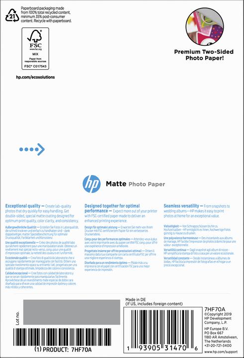 Productafbeelding HP Mat fotopapier (180 g/m², 10 x 15 cm, 25 x)