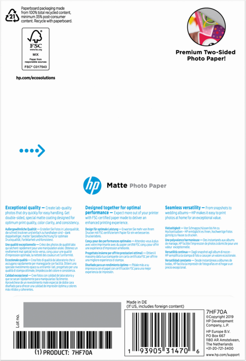 Actual product image HP Matte Photo Paper (180 g/m², 10 x 15 cm, 25 x)