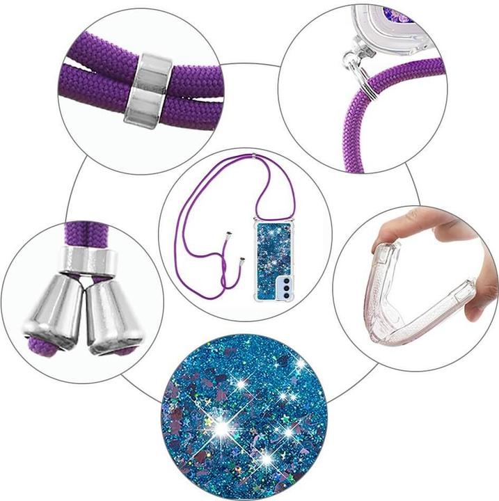 Immagine prodotto Cover-Discount Galaxy A15 - Cover glitterata con cordino blu (Samsung Galaxy A15)