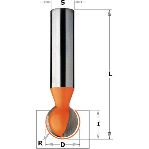 CMT, Punte per fresa, 968.754.11 25,4 mm Kugelschneider für Kabel, Rohre R=12,7 Schaft 12 mm