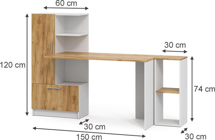 Produktbild Vicco Schreibtisch Tomy, Weiss/Goldkraft Eiche, 150 x 59 cm 2er Set