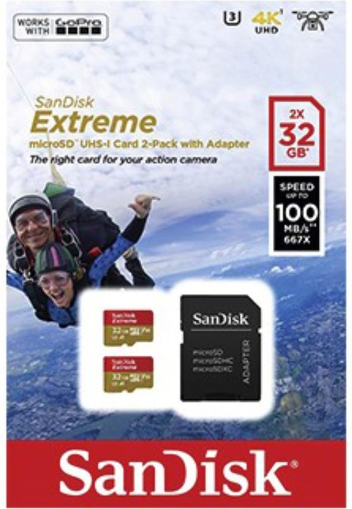 Produktbild SanDisk microSDHC ActionSC 32GB 2x Extr.100MB (32 GB, microSDHC, U3, UHS-I)