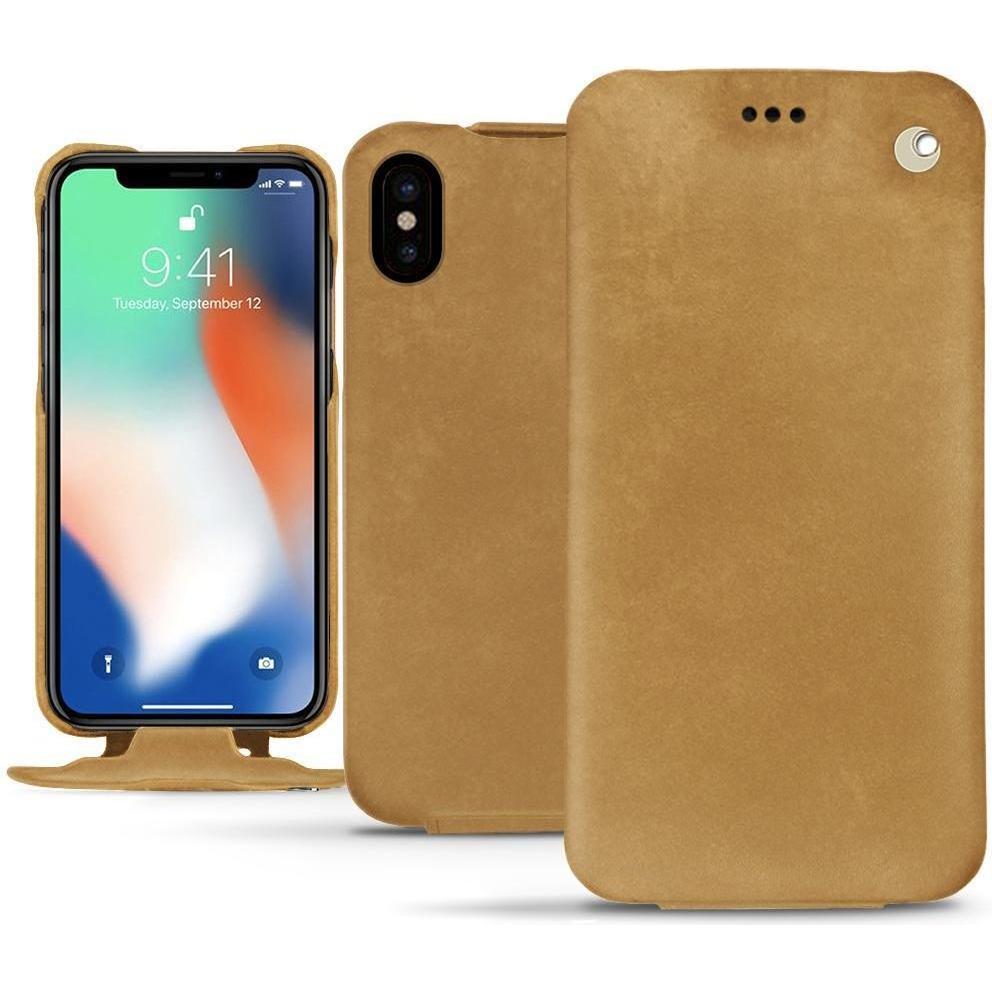 Noreve Lederschutzhülle vertikal (Apple iPhone XS Max), Smartphone Hülle, Braun