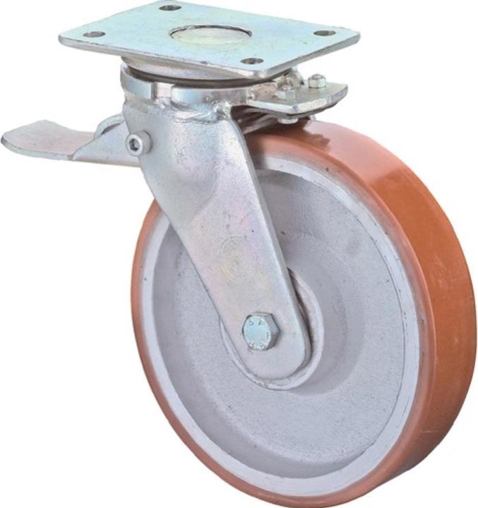 Actual product image BS Rollen Heavy duty swivel castor Wheel Ø 100 mm Load capacity 400 kg with brake Cast polyurethane 138x110mm