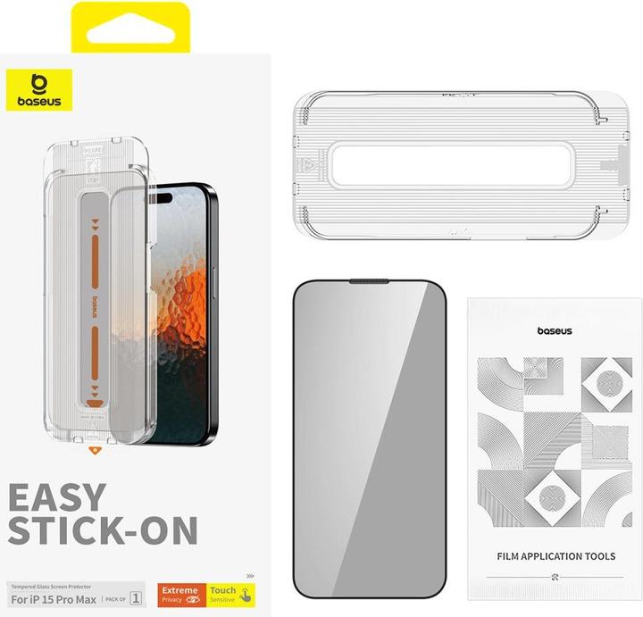 Produktbild Baseus iPhone 15 Pro Max Saphire Series Displayschutz Panzerglas mit Sichtschutz (1 Stk., Apple iPhone 15 Pro Max)