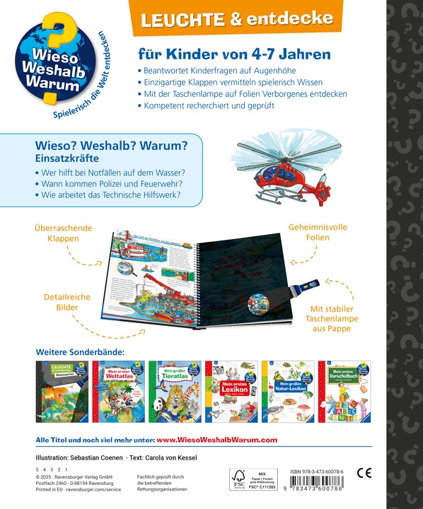 Produktbild Ravensburger Wieso? Weshalb? Warum? Leuchte und entdecke: Einsatzkräfte (Taschenlampen-Buch mit Folien und Klap (Deutsch, Carola, vonKessel, 2025)