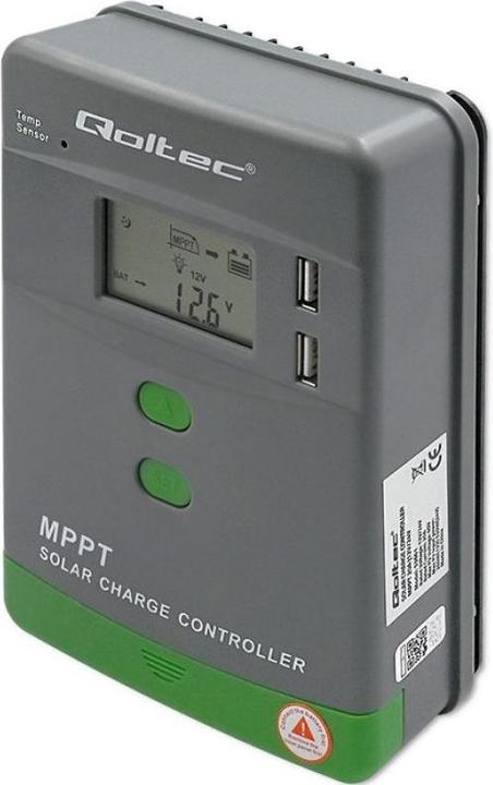 Produktbild Qoltec Solar MPPT Laderegler mit Temperatursensor 20A |12V/24V | LCD-Anzeige | 2 x USB