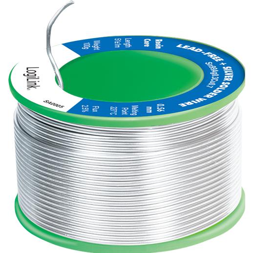 LogiLink Filo di saldatura Ø 0,56 mm (senza piombo + argento), 0,7% rame, 100g Ro, Accessori per saldatore, Argento