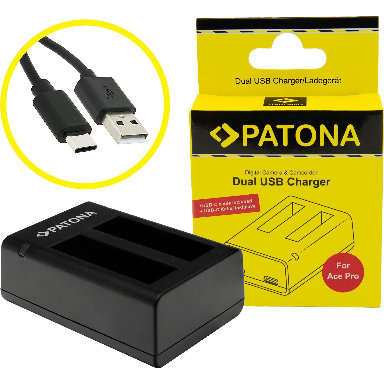 Patona Batterie di ricambio Caricabatterie USB (Caricabatterie per fotocamere), Alimentatore fotocamera, Nero